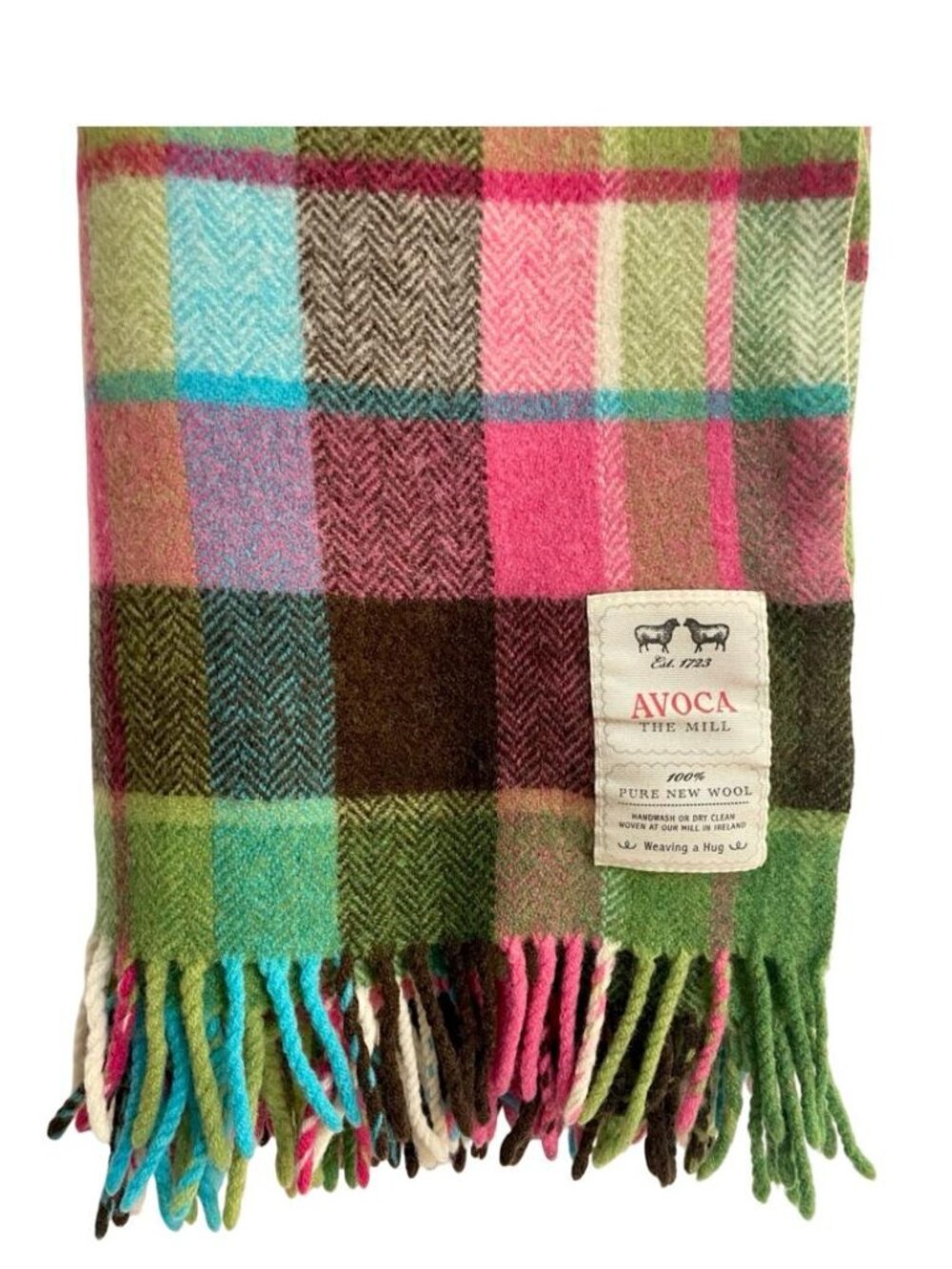 Avoca The Mill 100% Pure New Wool Plaid Scarf • Made in Ireland • Cozy Lap Throw
